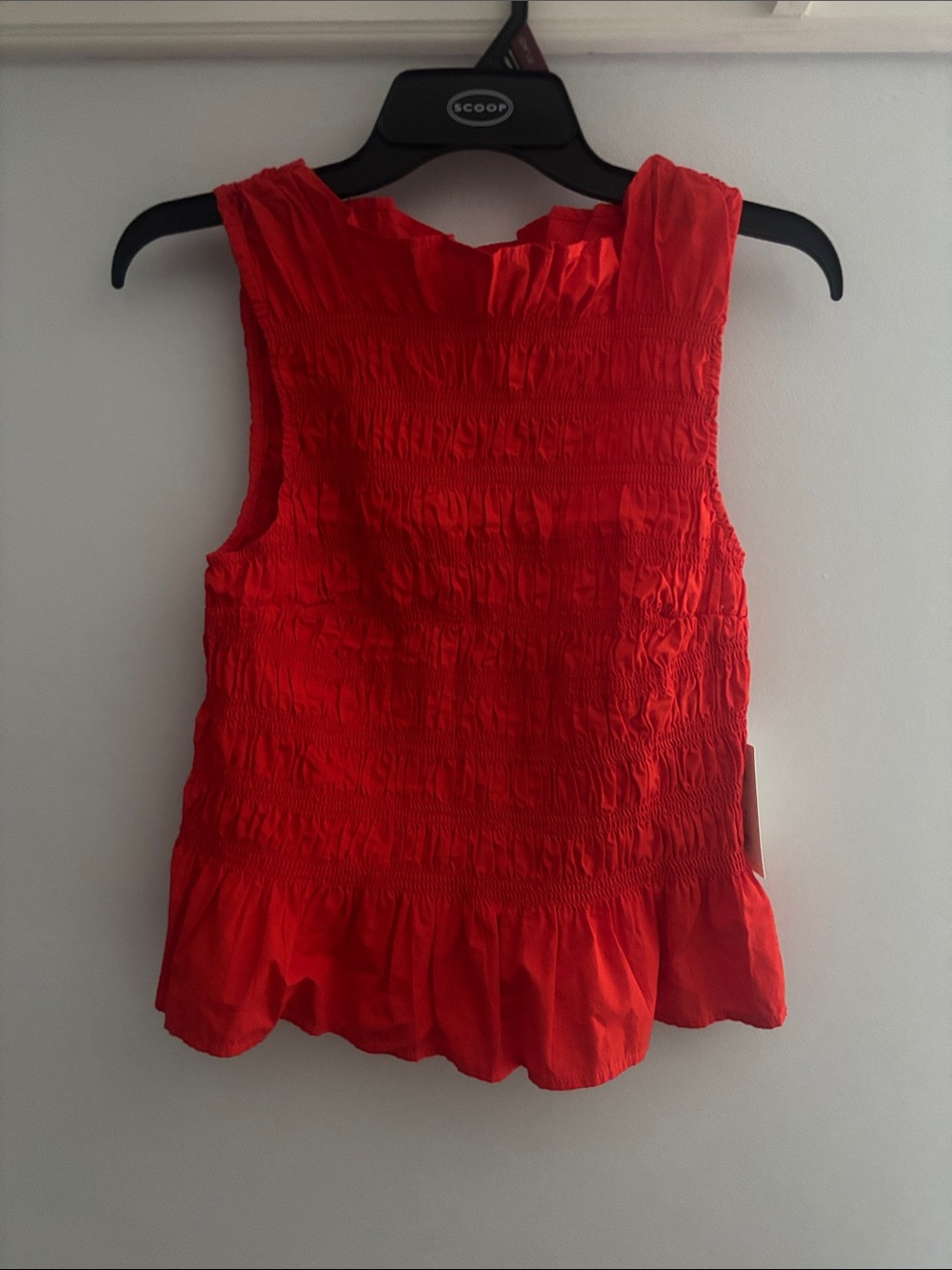 Smocked Coral Red Sleeveless Ruffle-Hem Camisole
